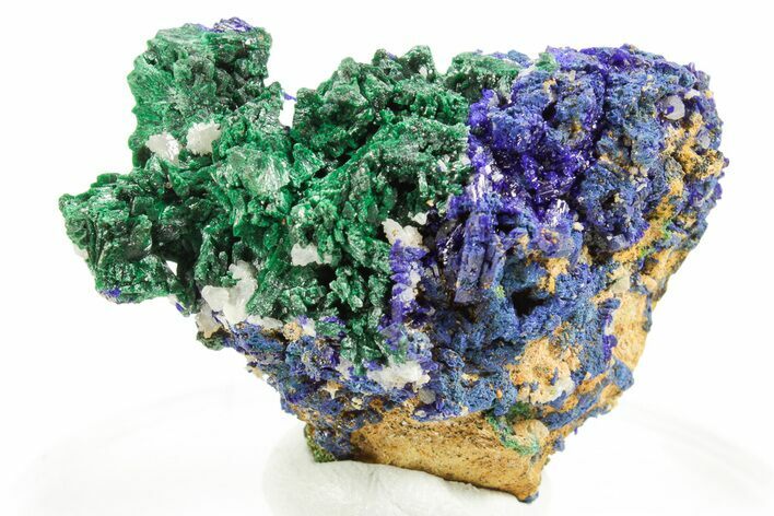 Cerussite and Sparkling Azurite on Green Malachite - Congo #366037